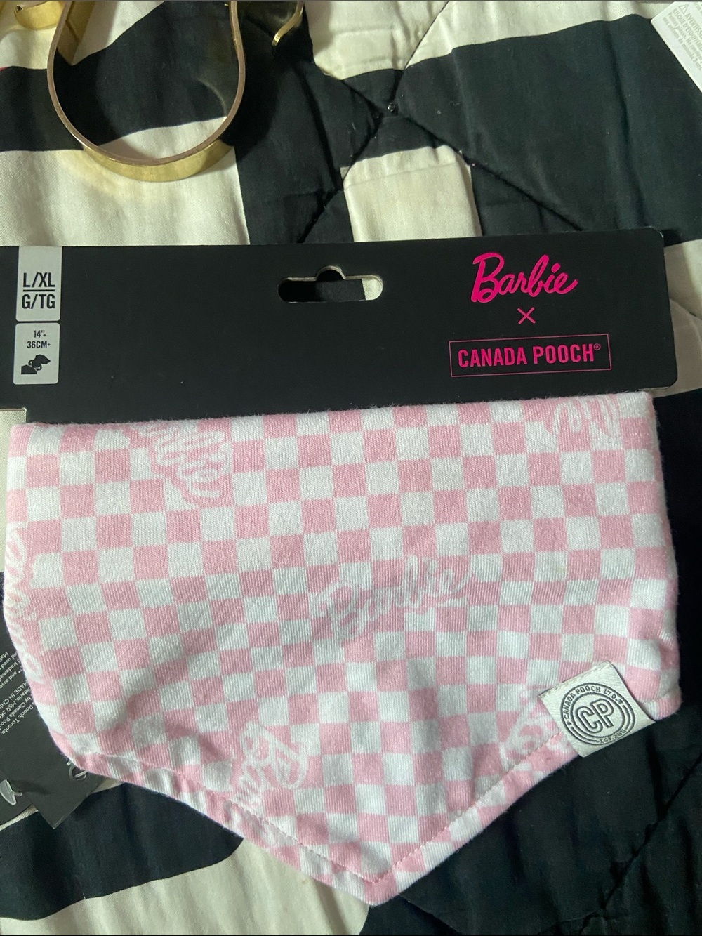 Barbie Pink & White Check Dog Bandana Bib by Canada Pooch
